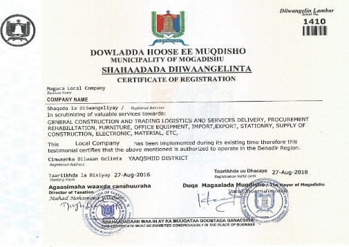 Somali Certificate of Registration